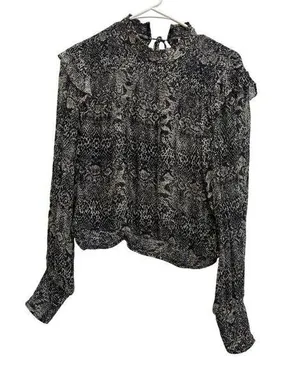 Free People Women S/P Roma Chiffon Snake Ruffle Long Sleeve Blouse Animal Print thumbnail 1