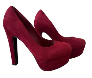 Styluxe Red Faux Suede High Heels Shoes Size 7 thumbnail 1