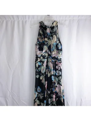Adrianna Papell Black Floral Halter Maxi Dress Women 8 M thumbnail 7