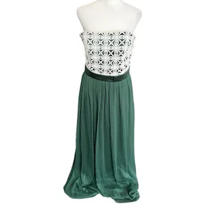 Lela Rose Daisy Lace Strapless Chiffon Maxi Dress Green White Size 8 thumbnail 2