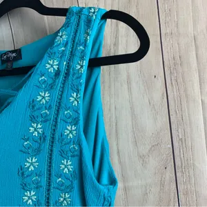 Love Reign Teal Dress with Floral Embroidery thumbnail 4
