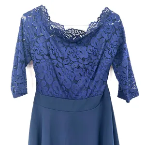 Miss May Size Large Dress Blue Round Neck‎ Gown 3/4 Sleeve Lace Formal Prom thumbnail 3