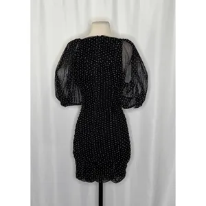 ZARA Chiffon Black Polka Dot Ruched Mini Dress Black Gray Party Blogger‎ Small thumbnail 9