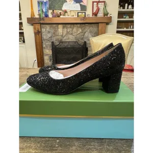 Kate‎ Spade Dolores Black Glitter Shoes Pumps Block Heel Size 7.5 Made in Italy thumbnail 3