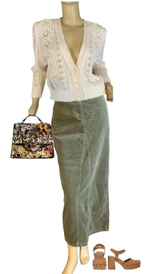 Jones New York Sage Green Corduroy Cotton Blend Maxi Skirt (10) thumbnail 1