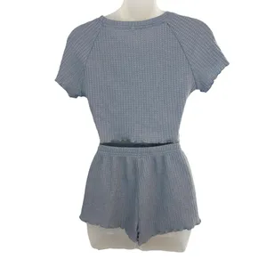 Women's Gray Waffle Knit Two-Piece Loungewear Shorts Set Size Small thumbnail 2
