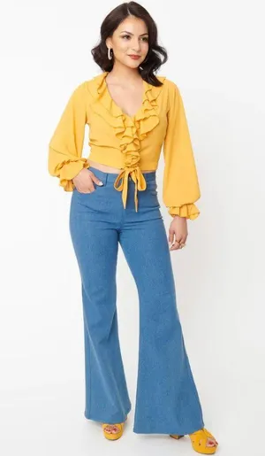 Unique Vintage Light Indigo Denim Majors Flare Jeans NWT | SMALL thumbnail 1