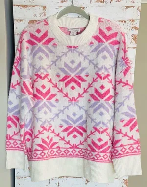 NWT Sincerely Jules Vibrant Pink and Lavender Sweater thumbnail 1