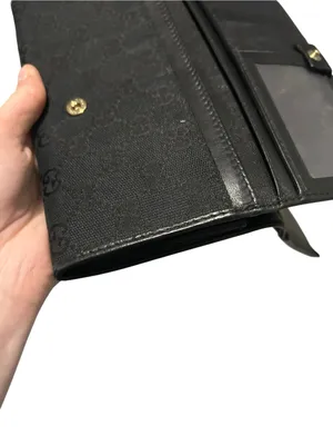 Authentic Gucci Guccissima GG Logo Black Fabric Gold Hardware Long Wallet thumbnail 12