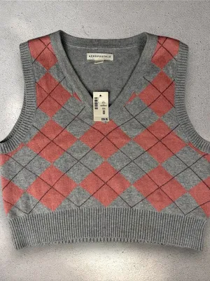 NWT Aeropostale Argyle Sweater Vest Women’s XS Pink & Gray Knit Preppy Academia thumbnail 3