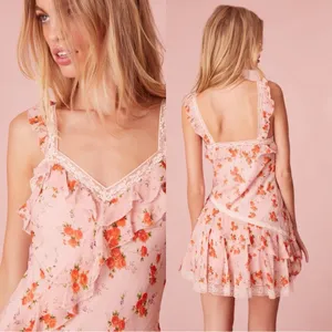 NWT LOVESHACKFANCY Serima Pink Floral Mini Dress Sz L thumbnail 3