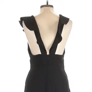 Lulus Black Leilani Ruffled Jumpsuit V-Neck Tapered Leg Size Large Party thumbnail 9