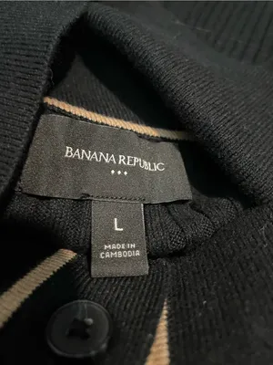 Banana Republic Black Ribbed Button-Front Cardigan with Tan Trim thumbnail 2