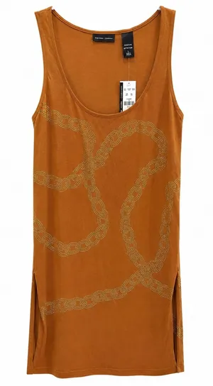 NWT New York & Company Chain Print Sleeveless Tank Top Tunic Large Camel Rayon thumbnail 1