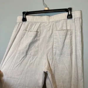 J. Jill Linen Stretch Wide Leg Pants Oatmeal Beige Women Small Pockets Elastic thumbnail 7