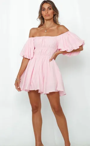 Hello Molly Pink Puff Sleeve Mini Dress thumbnail 1