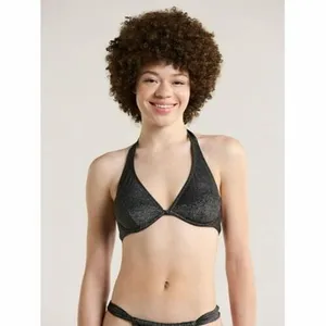 No Boundaries Womens Bikini Top Size M Black Underwire Lurex Halter Glam Beach thumbnail 2
