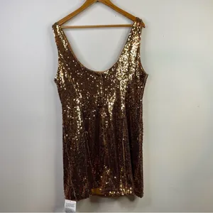 ASOS Bronze Copper Metallic Sequin Scoop Shimmer Sparkly Mini Dress women 14 new thumbnail 3
