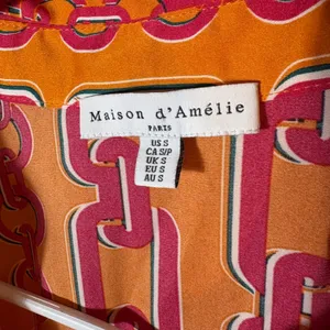 Maison d'Amelie Chain Print‎ Blouse Top Orange Pink Long Sleeve Size Small thumbnail 2