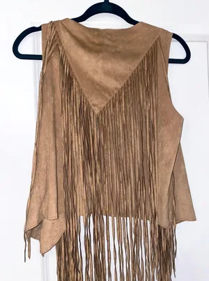 Fringe Suede Tassel Vest Tan Size M thumbnail 3