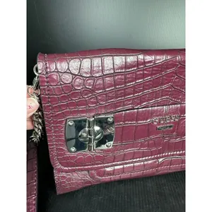 GUESS Handbag Shoulder Bag Y2K Purse Plum Alligator Skin‎ Style Silver Chain thumbnail 10