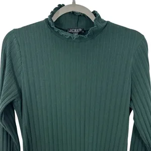 J. Crew Dark Green Ribbed Ruffle Neck Mock Neck Long Sleeve‎ Top Feminine Winter thumbnail 5