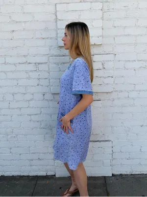 Vtg Blue floral print dress with pockets and denim trim sz XL- in fair condition #boho #cottagecore #summer #beach thumbnail 3