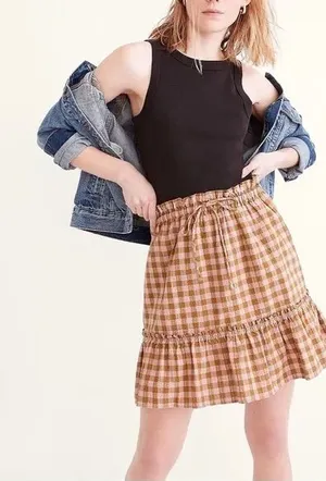 Madewell‎ Gingham Crinkle Ruffle Mini Skirt Size Large Boho Cottagecore thumbnail 1