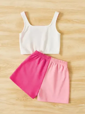 SHEIN Colorblock Cami Top & Shorts, White/Pink, Size S, EUC thumbnail 2