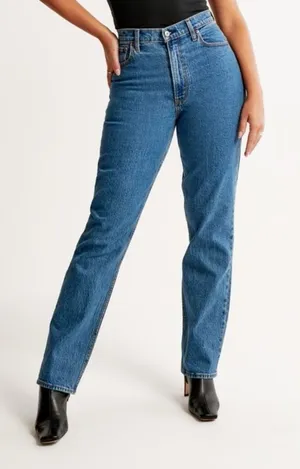 Abercrombie & Fitch The 90's Straight Ultra High Rise Blue Wash 24‎ Long Casual thumbnail 1