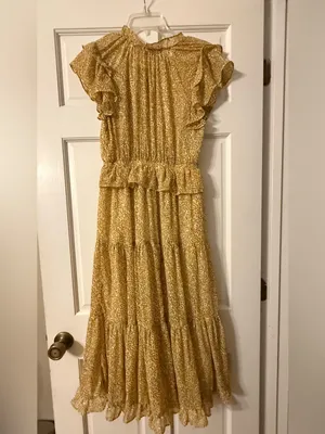 Moon River Boho Tiered Dress Yellow Flutter Sleeve Cottagecore prairie smalll thumbnail 5