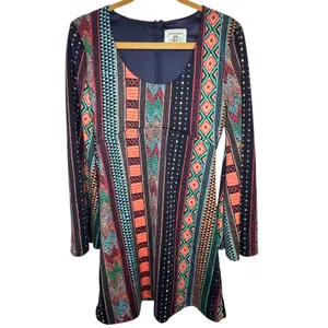 Judith March Bell Sleeve Mini Dress‎ Womens Medium Geometric Tribal Print Retro thumbnail 9