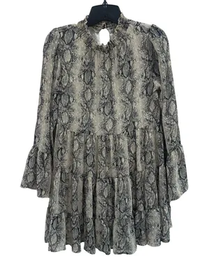 Altar'd State Snakeskin Tiered Mini Dress Bell Sleeve Boho Gypsy Babydoll Sz XS‎ thumbnail 1