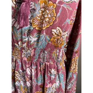 Knox Rose Boho Floral Smocked Maxi Dress‎ Pink Long Sleeve Peasant Size M thumbnail 6