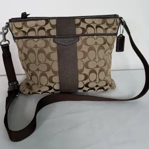 Coach Shoulder Bag‎ F28502 Signature Stripe Brown Canvas Leather Crossbody Y2K thumbnail 2