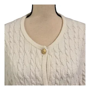 J. Crew Womens Ivory Cable Knit Odette Lady Sweater Jacket Sz L Old Money Luxury thumbnail 2