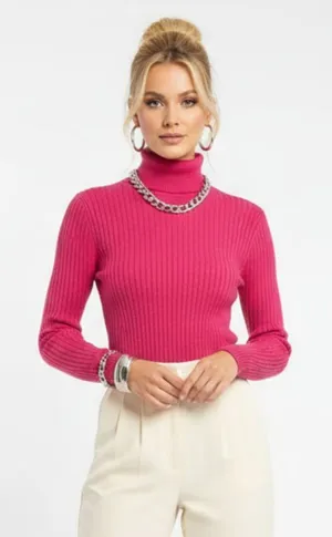 Banana Republic 100% Wool Pink Long Sleeve Ribbed Knit Turtleneck Sweater M thumbnail 1