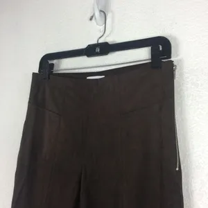 Good American Chocolate Brown Faux Suede Pant Size 8 Boss Split Hem Straight Leg thumbnail 9