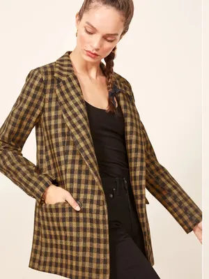 Reformation Lazer Checked Open-Front Blazer Jacket Black size XS thumbnail 2