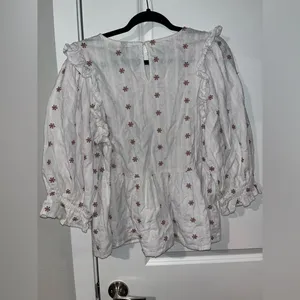 Universal Threads Womens Top White Boho Floral Embroidered Eyelet Blouse Size L thumbnail 3