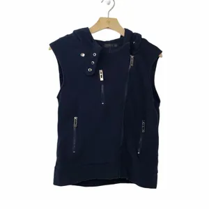 Doublju Fitted Zip-Up Hooded Moto Vest Blue NEW thumbnail 3