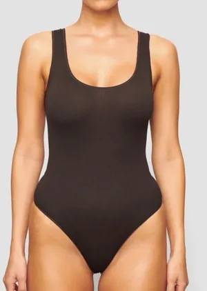 Skims Stretch Rib Scoop Tank Bodysuit In Soot Size S/M thumbnail 1