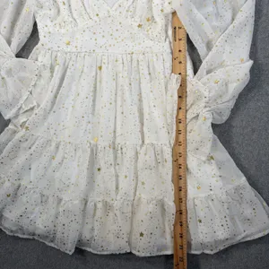 Altard State White Gold Star Tiered Ruffle Mini Dress Size Medium Puff Sleeve thumbnail 7