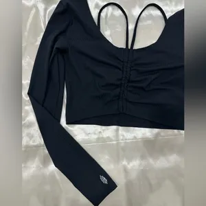 Free People Movement Hot Tip Layer Crop Top Long Sleeve Ruched Black Large Yoga thumbnail 9