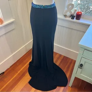 Tiffany Designs Black Formal Maxi Skirt Beaded Waist High Slit Train Size 4 thumbnail 4