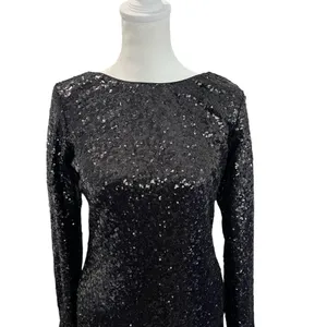Dress the Population Kelly Black Sequin Open Back Mini Dress L thumbnail 4