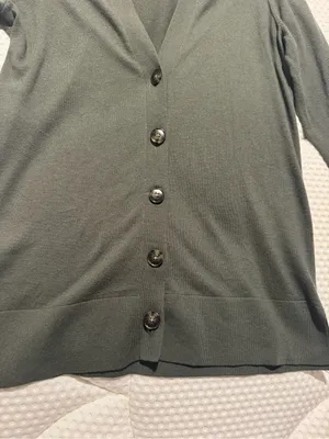 LOFT Olive-Gray V-Neck Button Cardigan thumbnail 2
