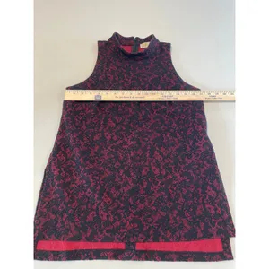 Michael Kors Mock‑Neck Sleeveless Top Size L Red Black Lace Overlay thumbnail 4