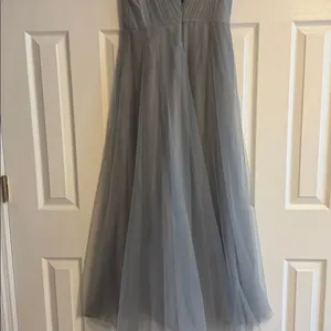 W Too by Watters Long Tulle Bridesmaid Dress Slate Gray BlueSize 6 V-Neck Gown thumbnail 5