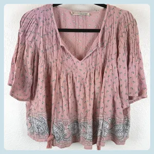 Y2K Abercrombie Fitch Boho Pink Floral Peasant Top Coquette Cottagecore‎ thumbnail 1